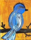 Bluebird On Branch Colorful Neo Expressionist Original Wall Art Canvas. — photo 1