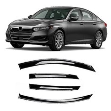 Tape-On Smoke Tint with Chrome Trim Window Visors Compatible with 2018-2022