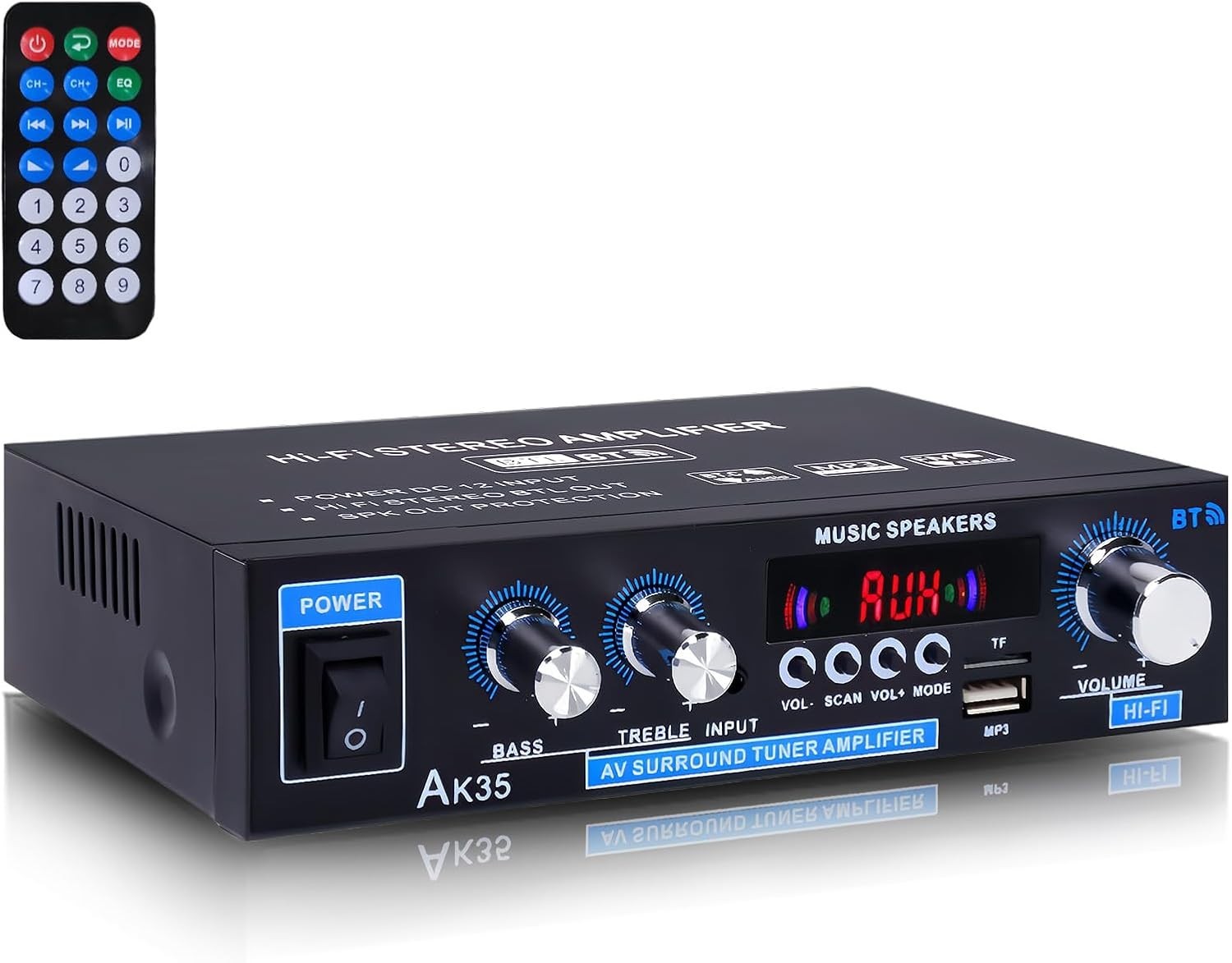 Receptor De Audio Amplificador Con Bluetooth y Remoto Para Bocina Casa Estéreo
