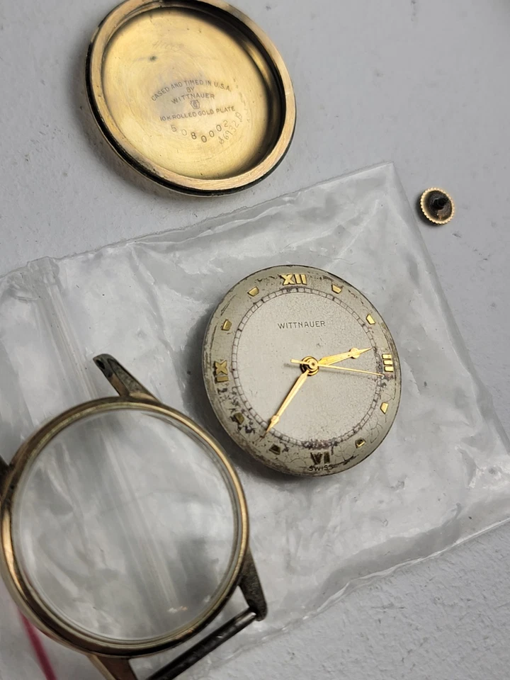 RARE Wittnauer VTG 1950s 10k Rolled Gold Mens Wrist Watch For Parts Swiss - Image 4 of 4
