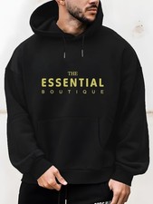 HOT-Unisex Black Hoodie with The Essential Boutique Print - Casual Long Sleeve P