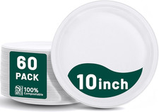 100 Compostable Paper Plates 10 Inch, 60-Pack Heavy Duty Paper Plates Bulk,Biod