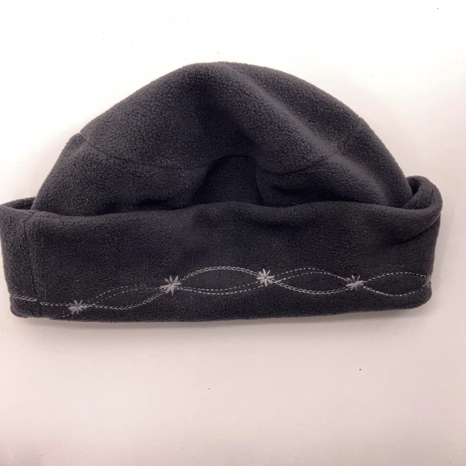 Columbia Womens L/XL Black Round Fleece Hat Gray Flower Vine Pattern - Image 2 of 4