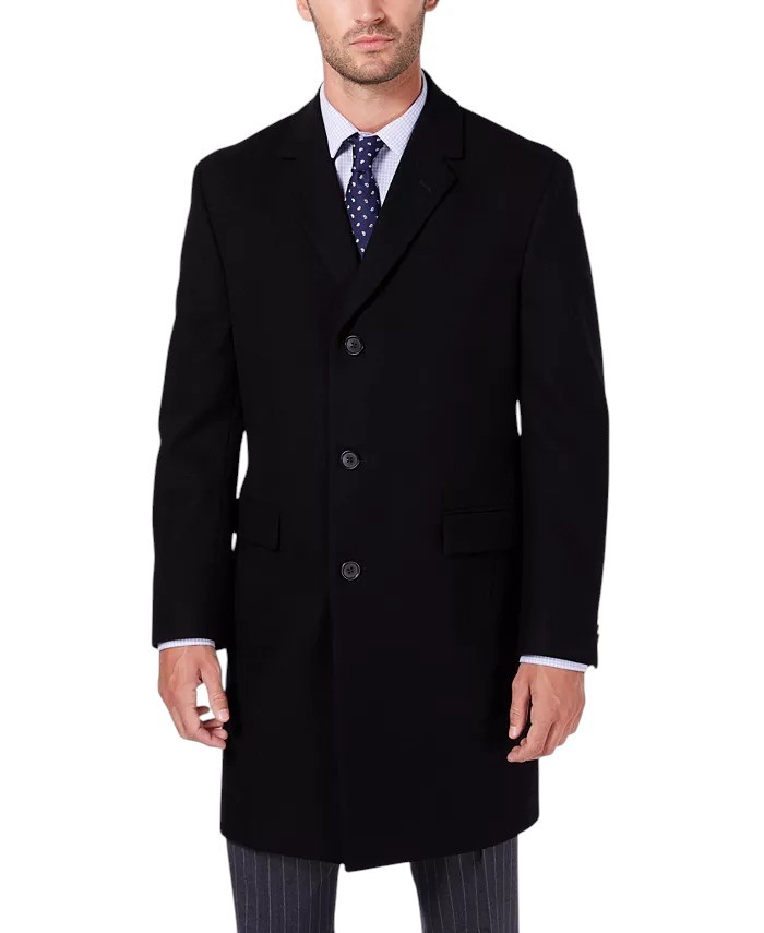 Nautica Men's Classic-Fit Batten Overcoat Coat 36R Black Wool