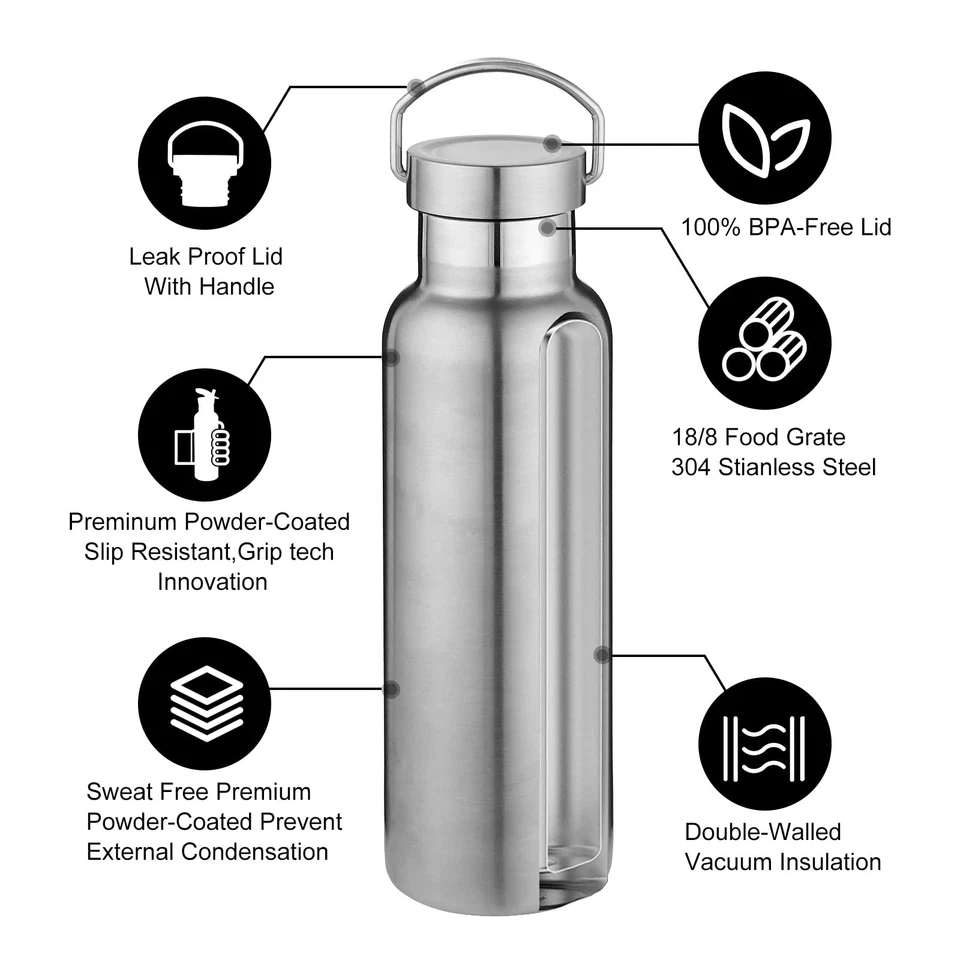 Botellas de agua aisladas de 20 oz a granel paquete de 8, acero inoxidable doble pared deportiva B... Foto 3 de 4