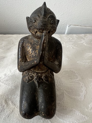 Thai Hanuman Statue - Lost Wax Cast Bronze / Brass Kneeling Monkey God