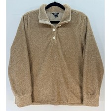 Eddie Bauer Womens Tan Marl Fleece Pullover Mock Neck Button Top EB006400 L