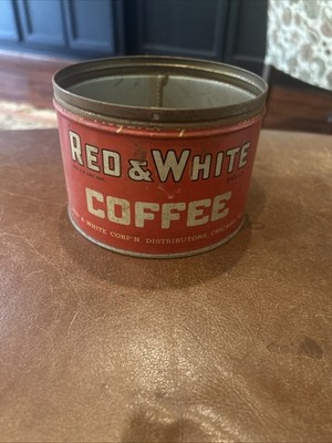 VINTAGE RED & WHITE - 1 LB  COFFEE TIN CAN - CHICAGO, IL No Lid