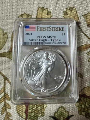2021 - PCGS MS70 AMERICAN SILVER EAGLE 1 OZ * FIRST STRIKE * TYPE 2 *