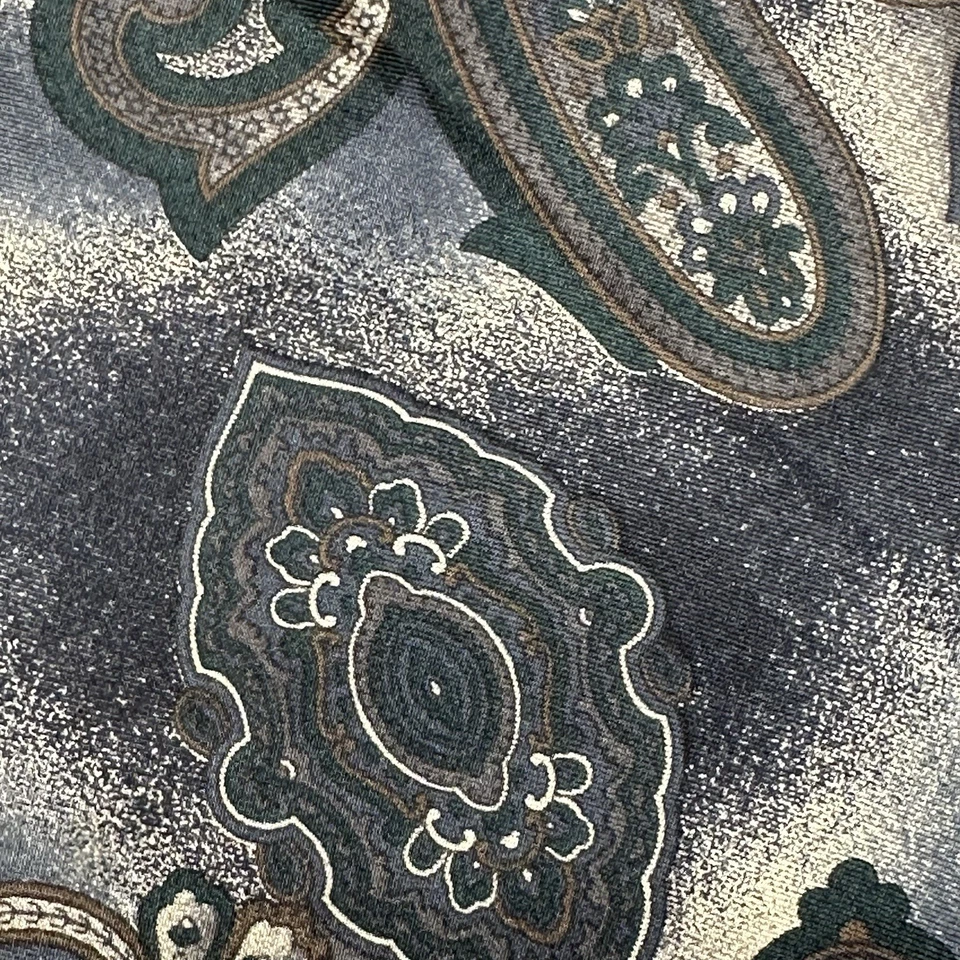 Gravata vintage Zylos por George Machado 100% seda italiana paisley/abstrata cinza EUA - Imagem 2 de 4