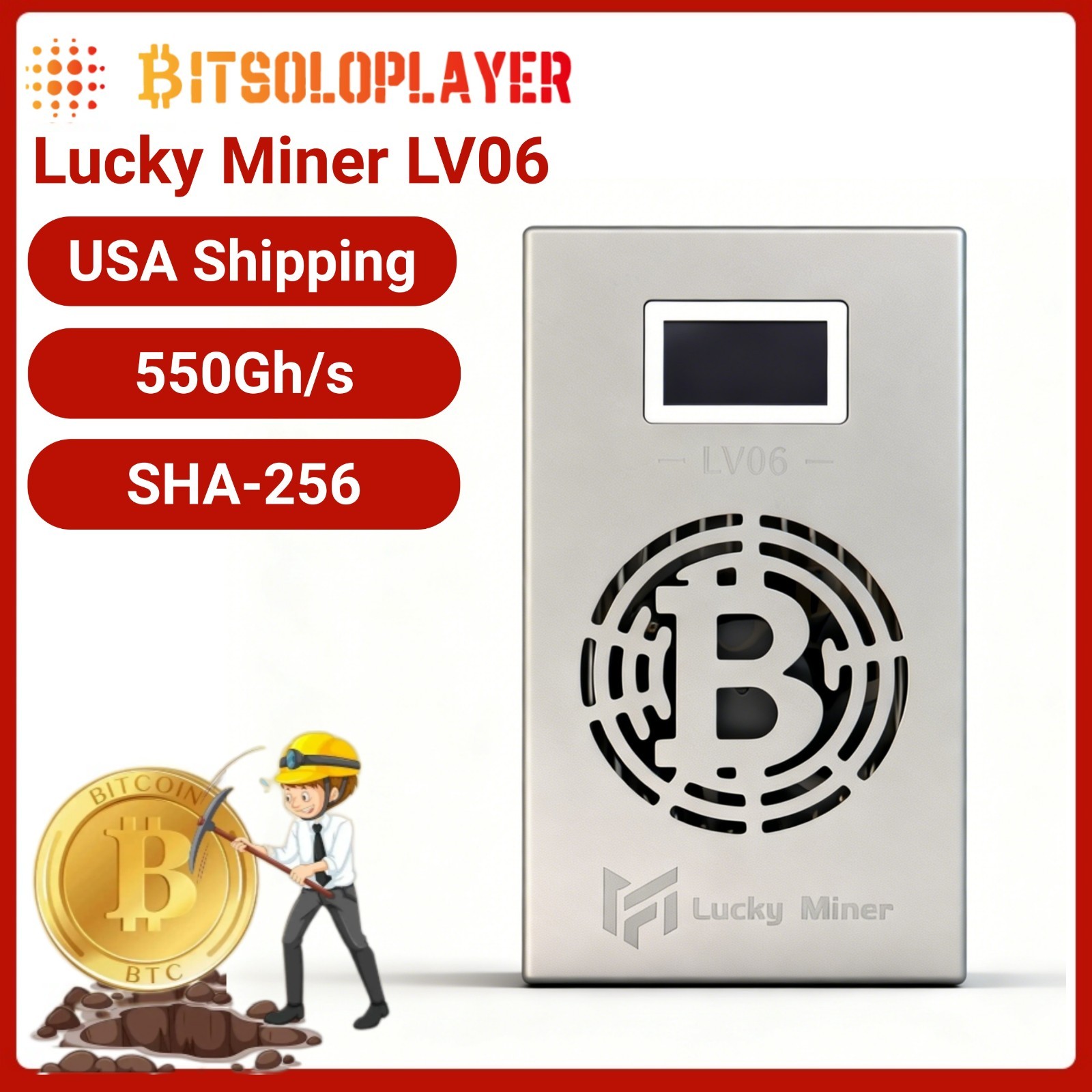 Lucky Miner LV06 Bitcoin Solo Miner 550Gh/s Crypto bitcoin miner machine UAS
