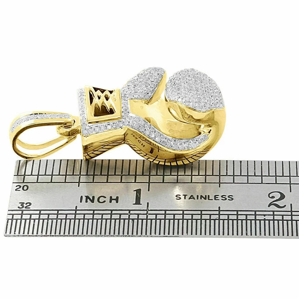 Guante de Boxeo Colgante Hombre 3D Diamante Redondo 1" Dije 0.80 CT Oro Amarillo 14K FN Foto 4 de 4