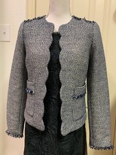 NWOT Banana Republic Blue Gray Metallic Scalloped Tweed Blazer Raw Hem, Size 2