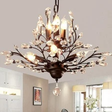 Vintage Crystal Chandelier Flower Ceiling Light Black Pendant Lighting Fixtures