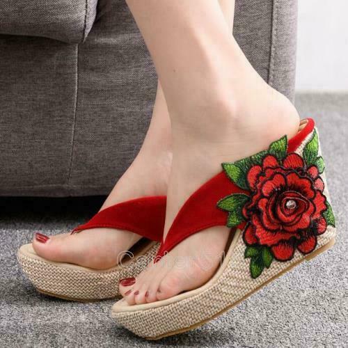 PANTOFOLA D’ORO Sandali donna estivi BOHO fiori zeppa perizoma alto spiaggia plateau tacco nuovi