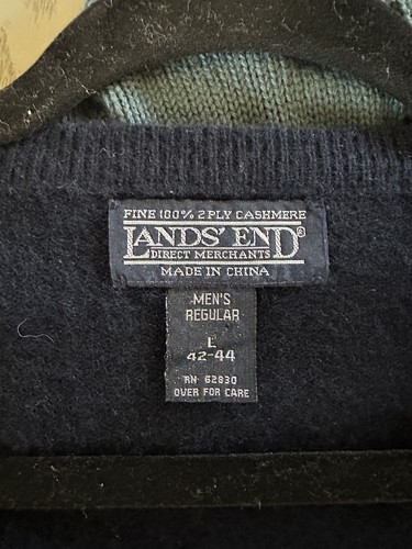 Lands' End Cashmere Swearer Men's Large V-Neck Long Sleeve Pullover Preppy Blue - Picture 3 of 3