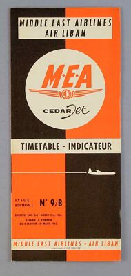 MEA MIDDLE EAST AIRLINES AIR LIBAN TIMETABLE JANUARY - MARCH 1965 COMET 4C