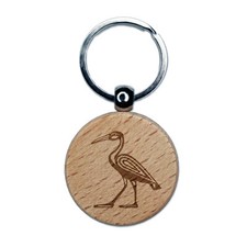 Ibis Hieroglyph Bird Egyptian Engraved Wood Round Keychain Tag Charm