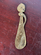 Vintage Solid Brass Shoe Horn Native American Indian Chief Head Handle 7  