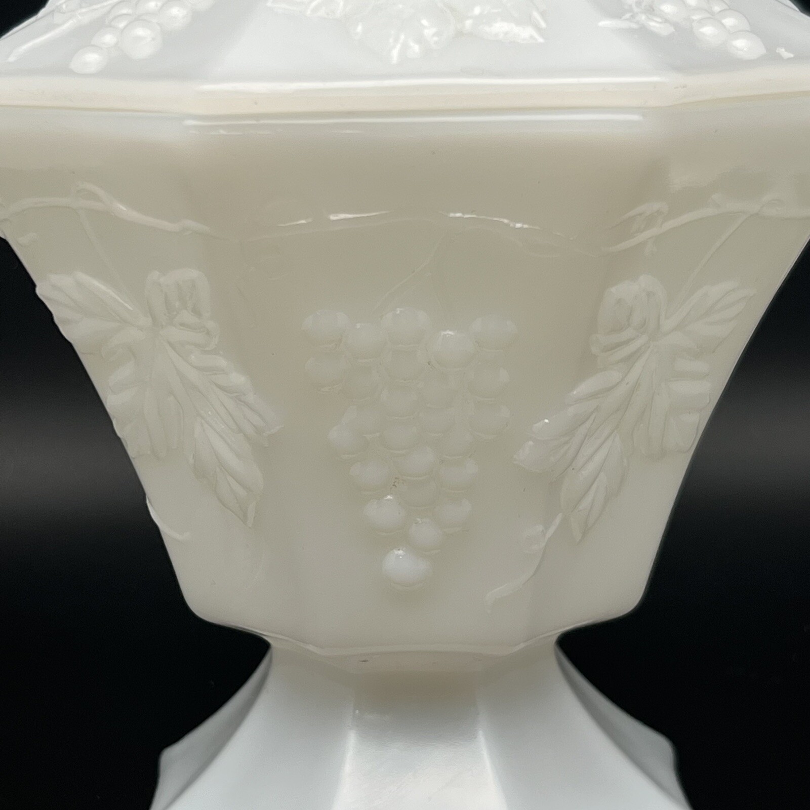 Vintage Anchor Hocking White Milk Glass Covered Candy Dish Grapevine Pattern