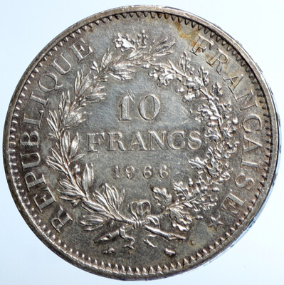 1966 FRANCE Large HERCULES Motto VINTAGE Silver 10 FRANCS French