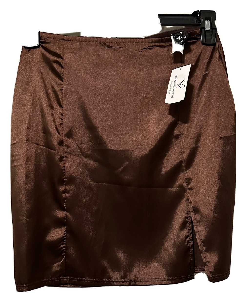 Windsor Brown Silk Mini Skirt NWT Size Small Zippered Closure In