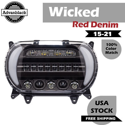 Wicked Red Denim ''ATTACK'' LED Headlight Fits FLTR Harley Road Glide 15-21