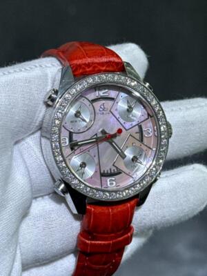 JACOB & Co. Natural Diamond Bezel 5 Time Zone Red Leather  display picture 3