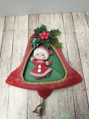Santa & Mrs. Claus Flocked Velvet Christmas Bell Wall Hanging Bell - Picture 2 of 11
