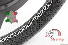 FOR VOLVO V50 11-11 BLACK PERF LEATHER STEERING WHEEL COVER WHITE 2 STITCH