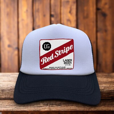 Red Stripe Beer Mens Trucker Hat Black Snapback Jamaican Lager Baseball Cap 