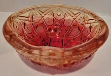 Jeanette Pressed Glass Amberina Stars & Arches-Fentec Pattern 7” Bowl-1950's-EUC