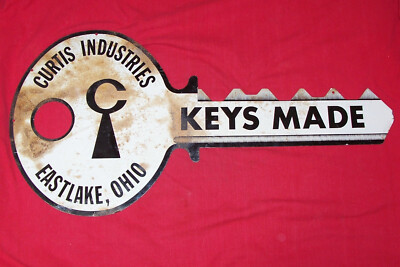 Old 2 Sided Keys Made Sign Curtis Industries Lock Key Advertising Collectible OH