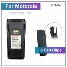 [1800mAh] Li-ion NNTN4970 Motorola Battery + 2 Belt Clips CP180, CP200, EP450