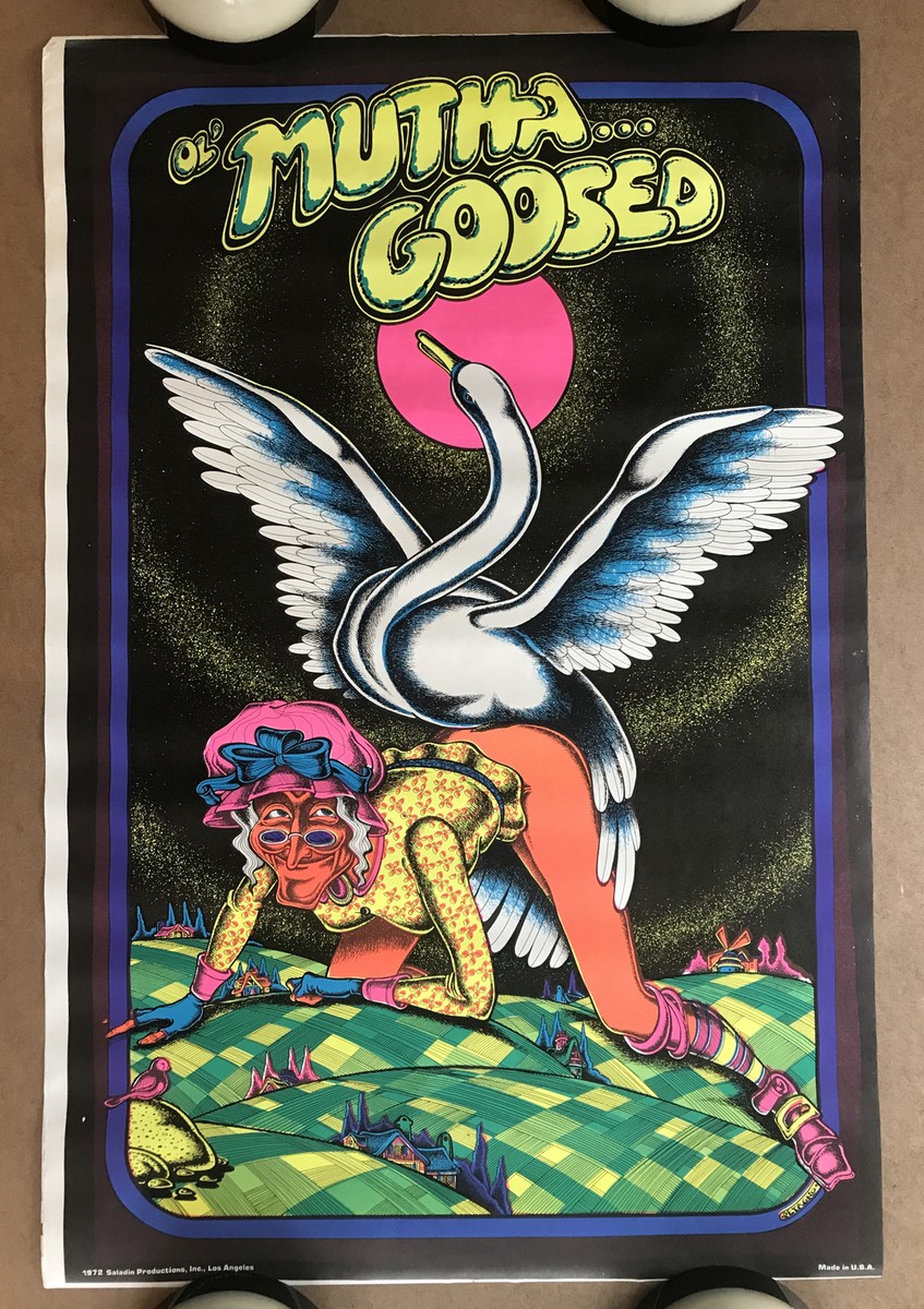 Vintage Original 1970s Mutha Goosed Mother Goose Blacklight Poster