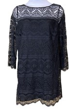 Chelsea & Violet 3/4 Sleeve Black Mini Sheath Dress Detailed Lace Overlay Small