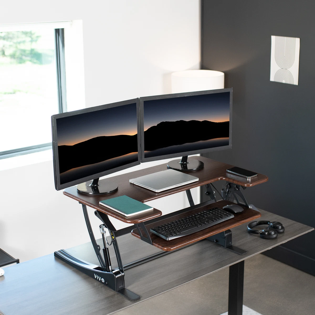Dark wood outlet standing desk