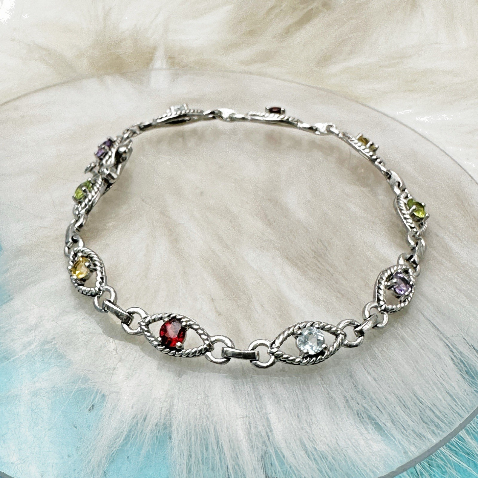 Gemstone Ruby Amethyst Peridot Teardrop Link Ster… - image 1