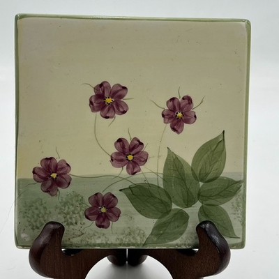 VTG Wild Flower Daisy Pansy Art Tile Trivet Floral Cottage Core Decor Granny 6x6