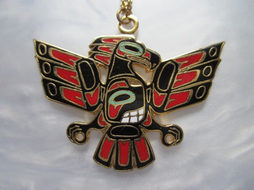 VTG NORTHWEST COAST FIRST NATIONS DAVID AUDETTE ENAMELED THUNDERBIRD NECKLACE