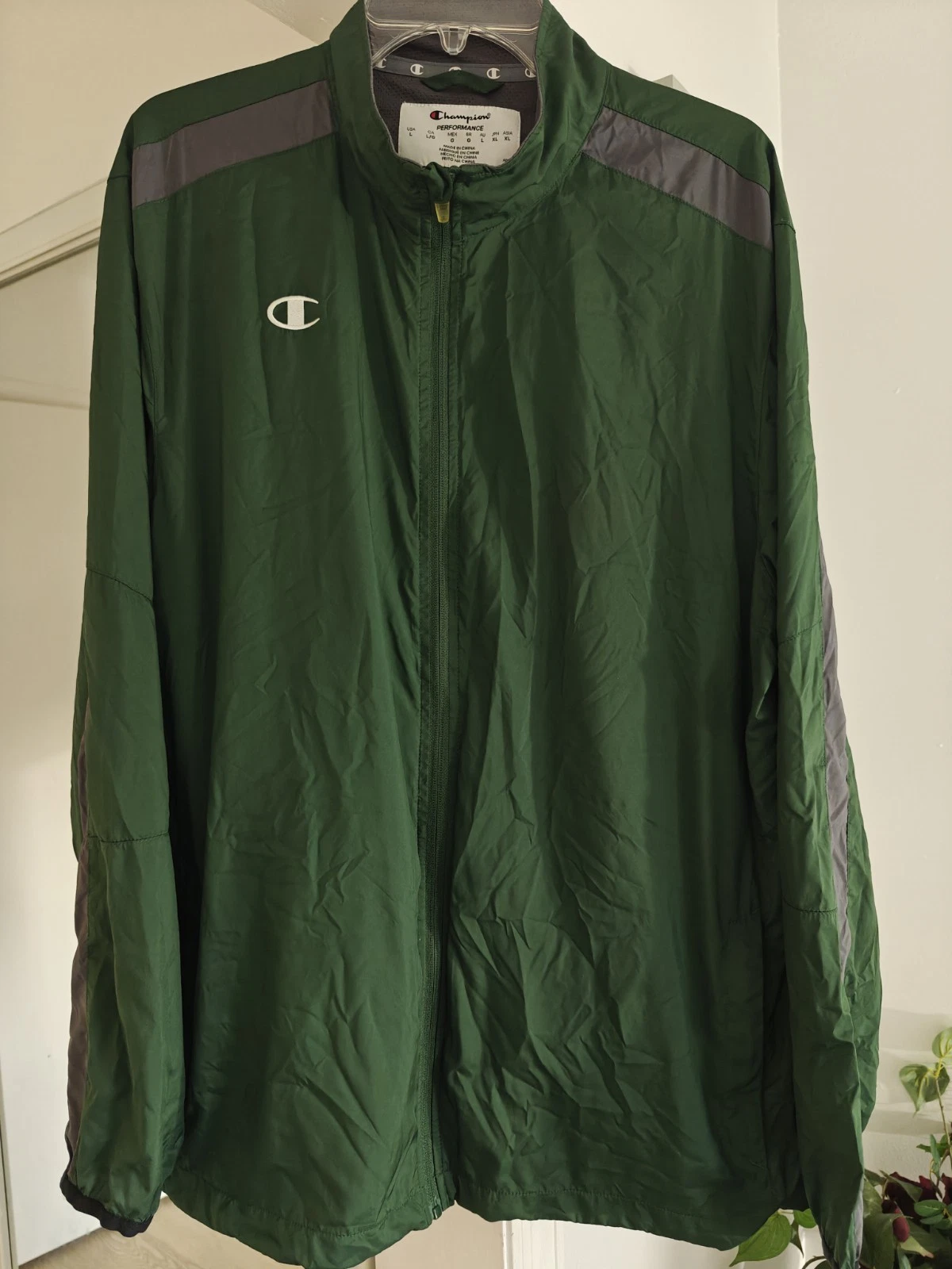 Champion Performance Windbreaker Jacket Mens L Dark Green Full Zip Lightweight