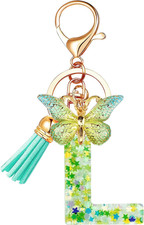 Initial Letter Keychains with Butterfly Tassel, Alphabet Key Chains Pendant Key