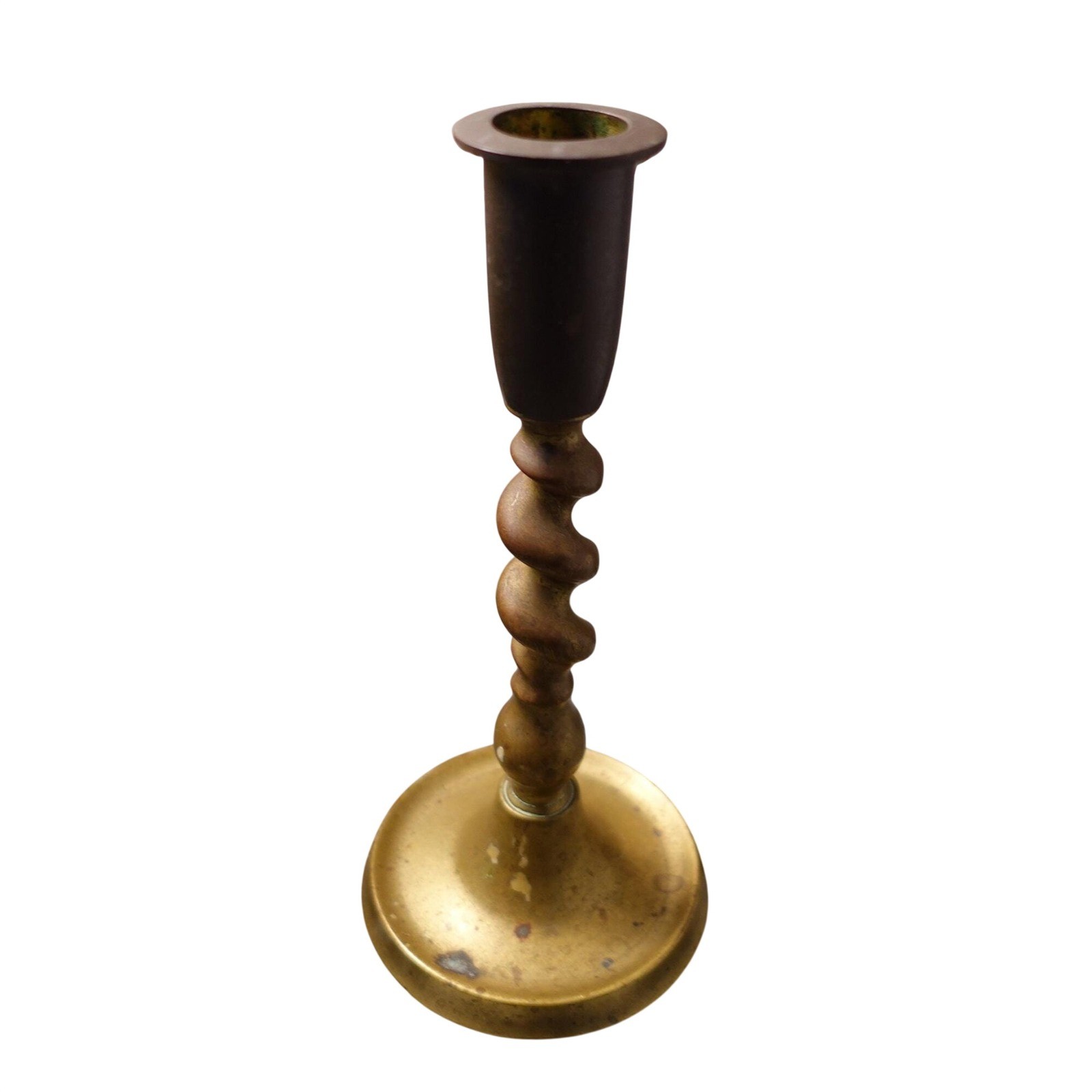 Vintage brass candlestick holder with barley twist stem