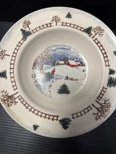 4 FolkCraft Stoneware ~ Winter Side 9" Rimmed Soup Bowl