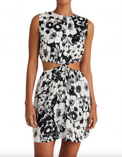 $229 Faithfull The Brand Black White Floral La Pineta Cut-Out Mini Dress Small