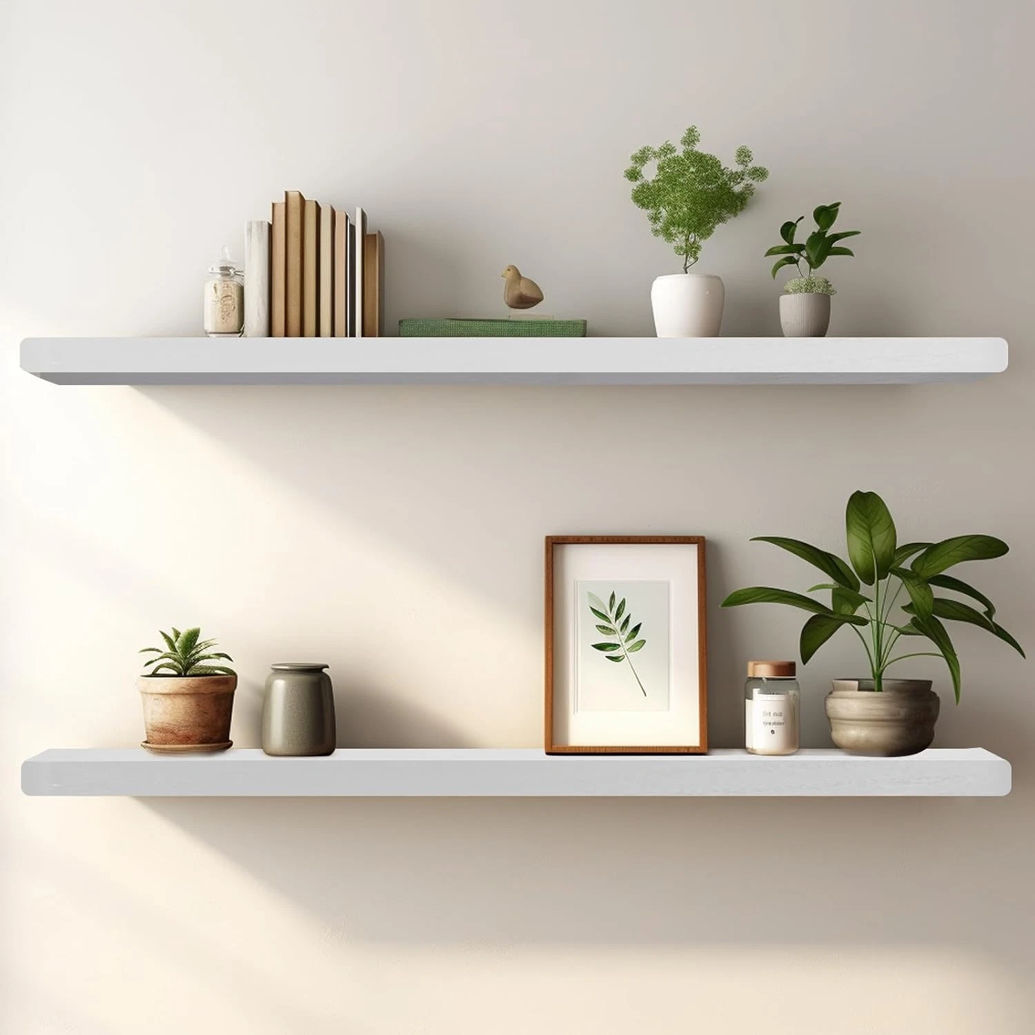 Rustic 36" Floating Shelves - Set of 2 Wall-Mounted Picture Ledges in White