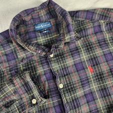 Polo Ralph Lauren Boys Green Blue Plaid Long Sleeve Button Down Shirt Sz L 14-16