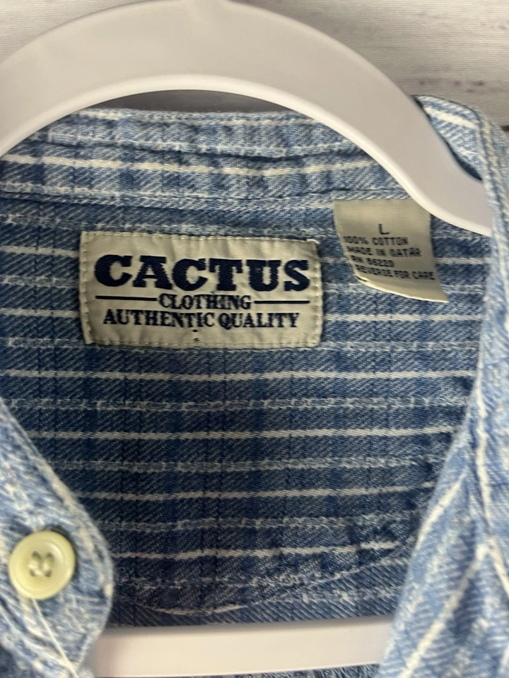 Рубашка мужская одежда кактус большая в полоску синяя с длинным рукавом 100% хлопок - Изображение 3 из 4
