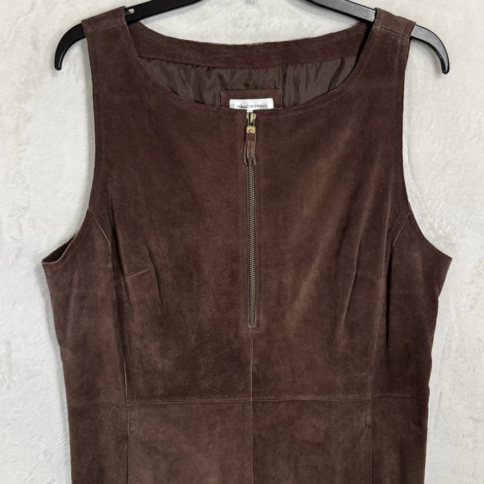 Isaac Mizrahi Target Suede Leather Sheath Dress Size 16 Chocolate Brown Pockets - Image 2 of 4