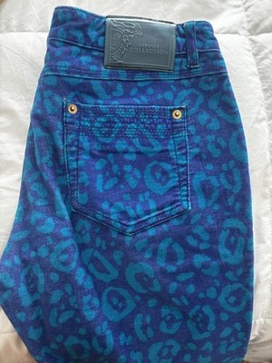 Versace Collection - Purple and Blue Leopard Corduroy Pants